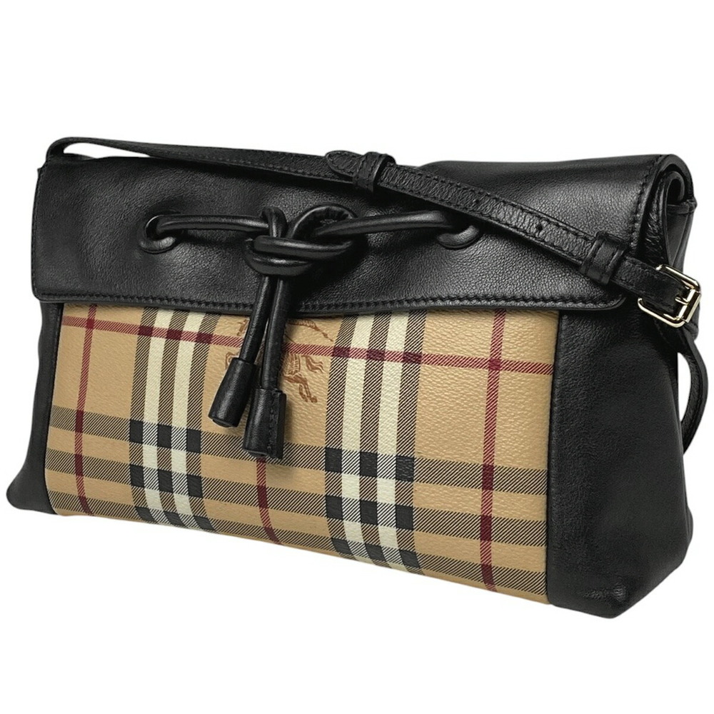 Burberry Check Shoulder Bag Crossbody Canvas Beige Black